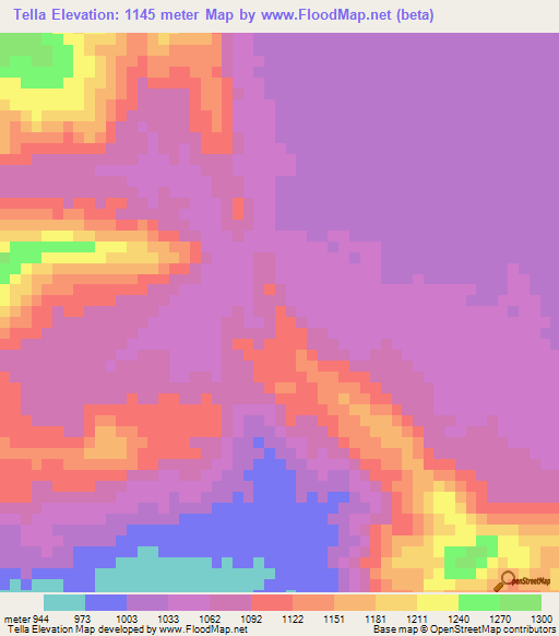 Tella,Sudan Elevation Map