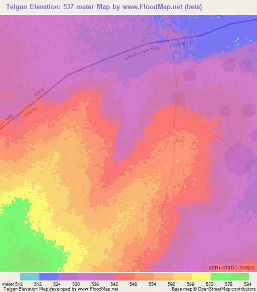 Telgan,Sudan Elevation Map