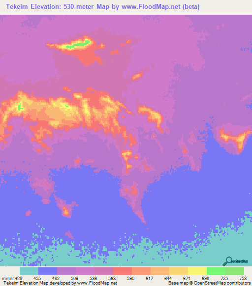 Tekeim,Sudan Elevation Map