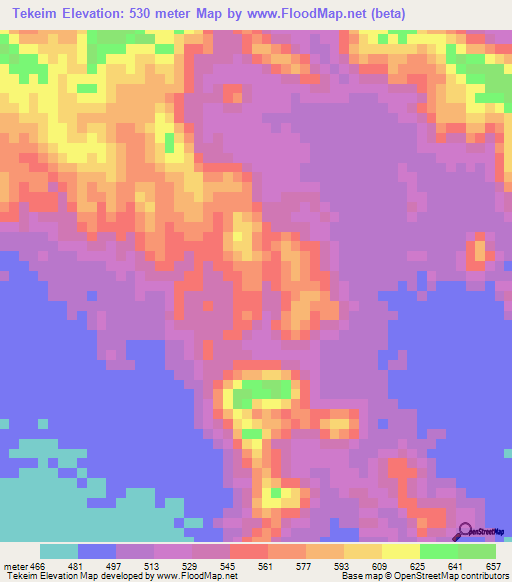 Tekeim,Sudan Elevation Map