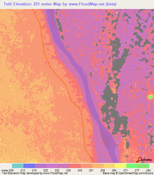Teiti,Sudan Elevation Map