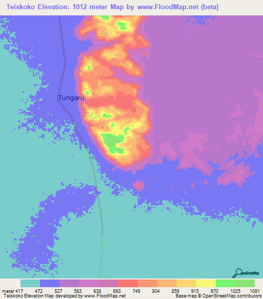 Teiskoko,Sudan Elevation Map