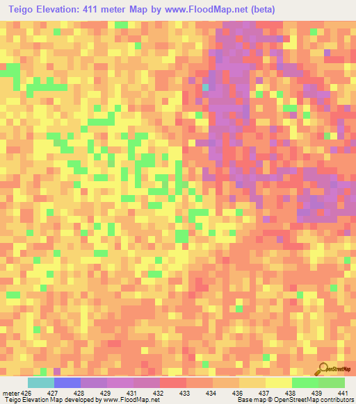 Teigo,Sudan Elevation Map