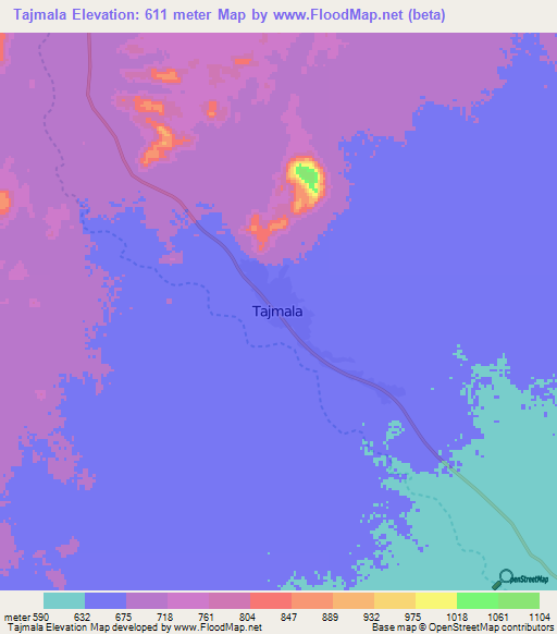 Tajmala,Sudan Elevation Map