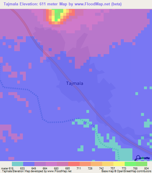 Tajmala,Sudan Elevation Map
