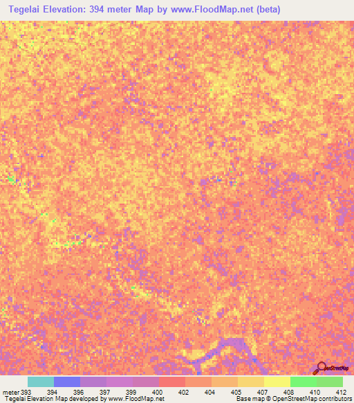 Tegelai,Sudan Elevation Map