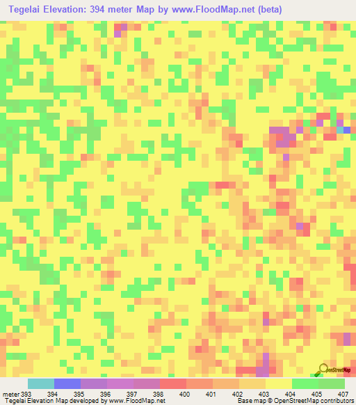 Tegelai,Sudan Elevation Map