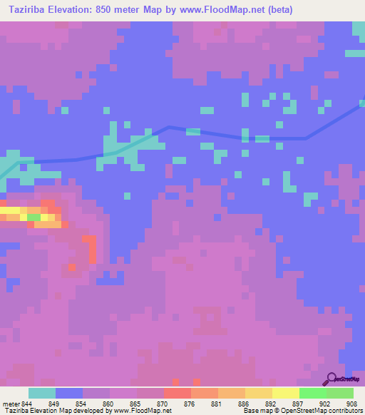 Taziriba,Sudan Elevation Map