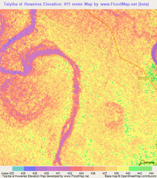Taiyiba el Huweires,Sudan Elevation Map