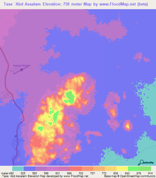 Tase `Abd Assalam,Sudan Elevation Map