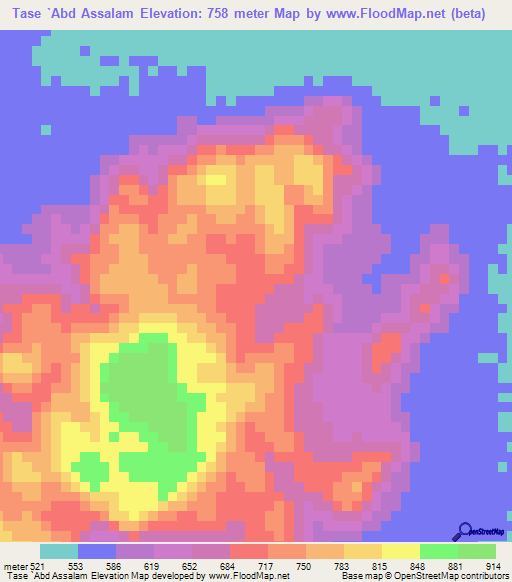 Tase `Abd Assalam,Sudan Elevation Map