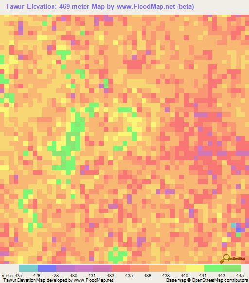 Tawur,Sudan Elevation Map