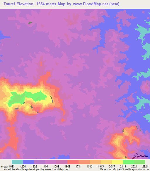 Taurei,Sudan Elevation Map