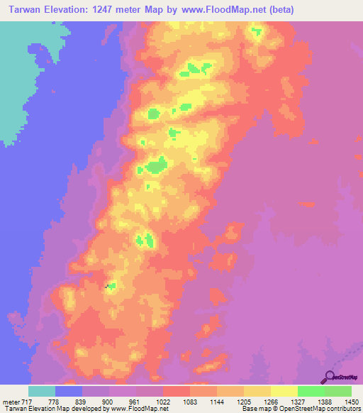 Tarwan,Sudan Elevation Map