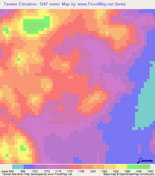 Tarwan,Sudan Elevation Map