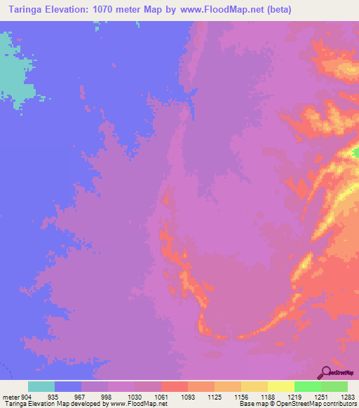 Taringa,Sudan Elevation Map