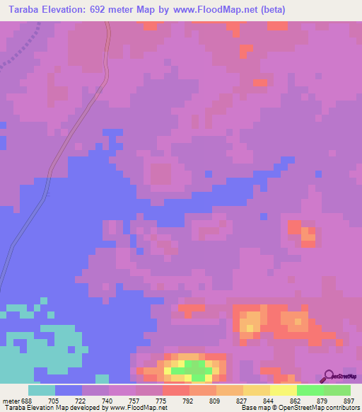 Taraba,Sudan Elevation Map