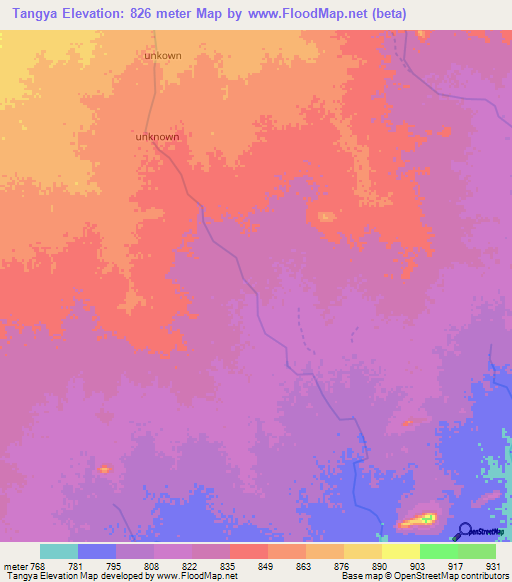 Tangya,Sudan Elevation Map