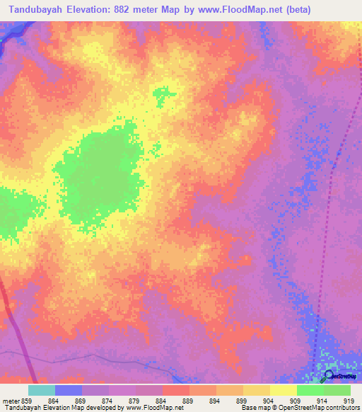 Tandubayah,Sudan Elevation Map