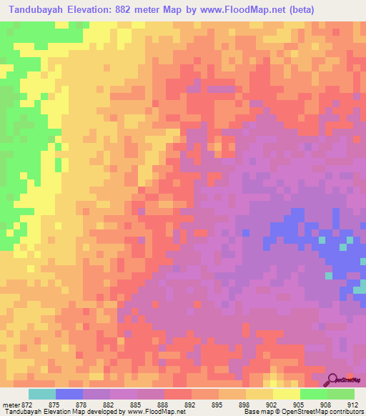 Tandubayah,Sudan Elevation Map