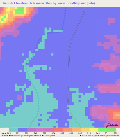 Kandik,Sudan Elevation Map