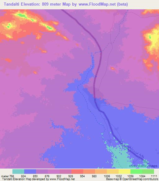 Tandalti,Sudan Elevation Map