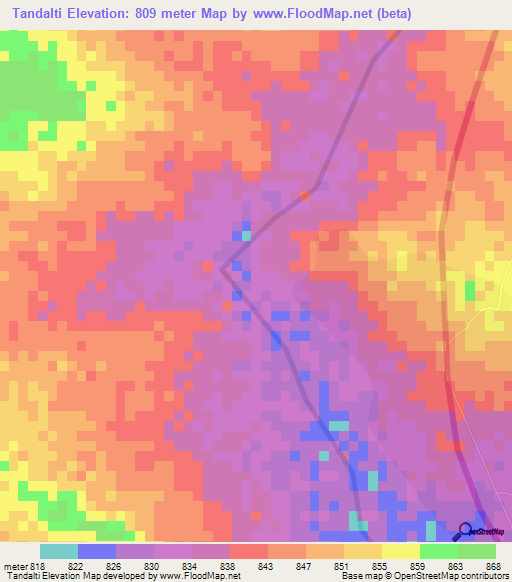 Tandalti,Sudan Elevation Map