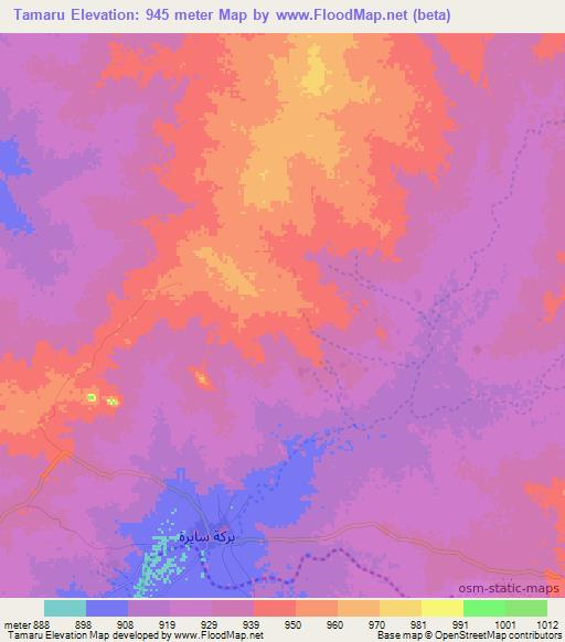 Tamaru,Sudan Elevation Map