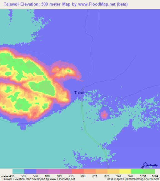 Talawdi,Sudan Elevation Map