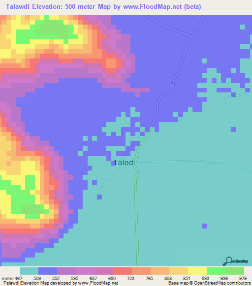 Talawdi,Sudan Elevation Map