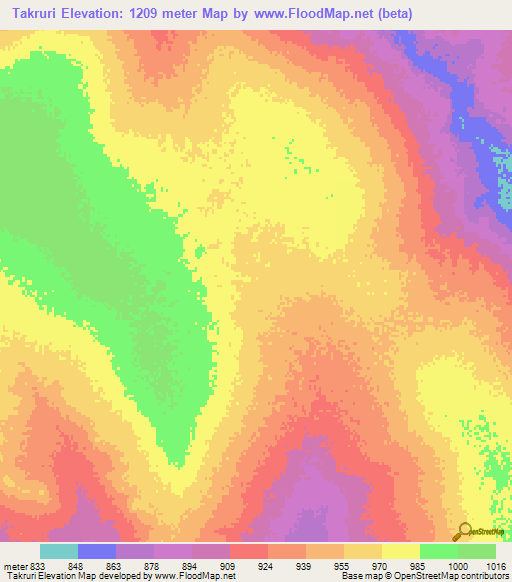 Takruri,Sudan Elevation Map