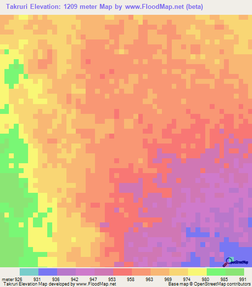 Takruri,Sudan Elevation Map