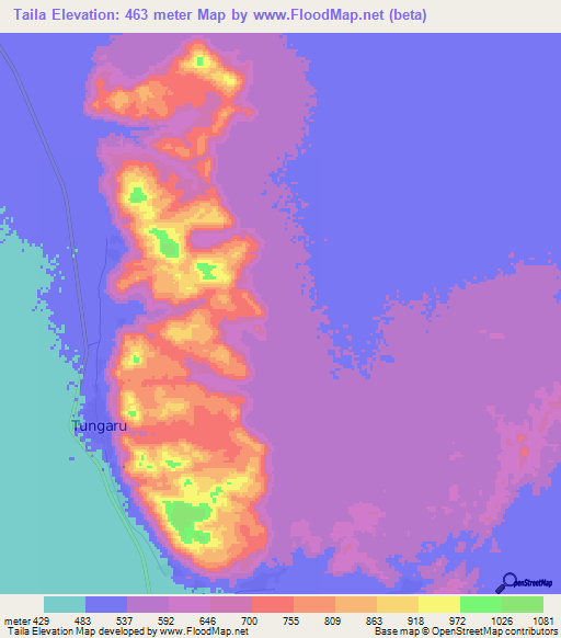 Taila,Sudan Elevation Map