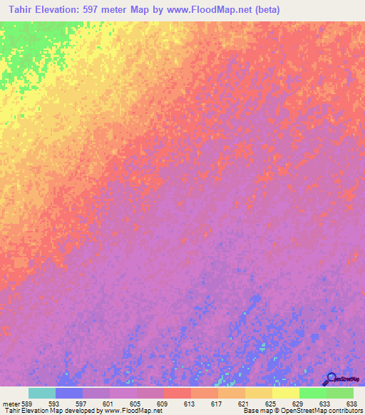 Tahir,Sudan Elevation Map