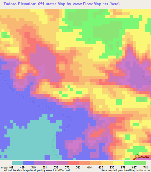 Tadoro,Sudan Elevation Map