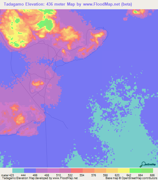 Tadagamo,Sudan Elevation Map