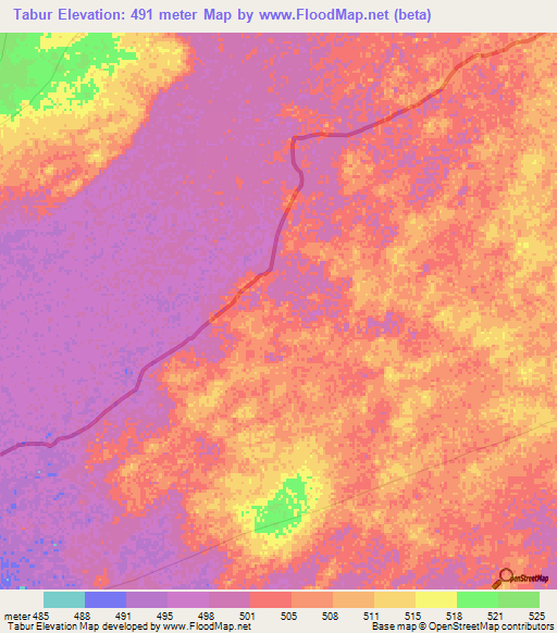 Tabur,Sudan Elevation Map