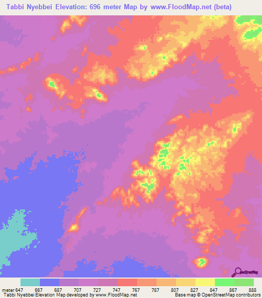Tabbi Nyebbei,Sudan Elevation Map