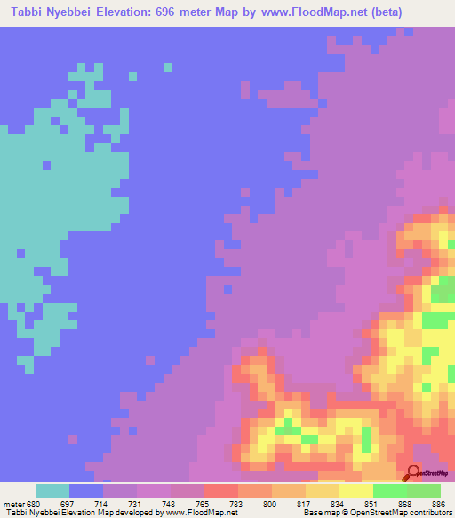 Tabbi Nyebbei,Sudan Elevation Map