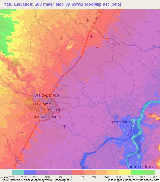 Yalu,Colombia Elevation Map
