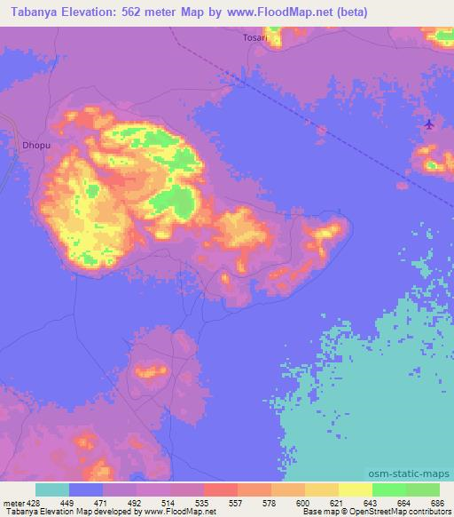 Tabanya,Sudan Elevation Map