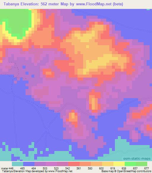 Tabanya,Sudan Elevation Map