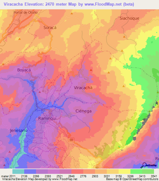 Viracacha,Colombia Elevation Map