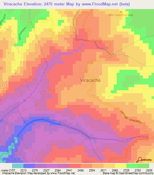 Viracacha,Colombia Elevation Map