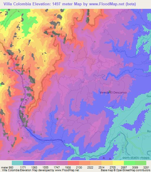 Villa Colombia,Colombia Elevation Map