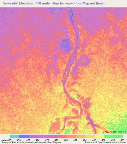 Suwayda',Sudan Elevation Map