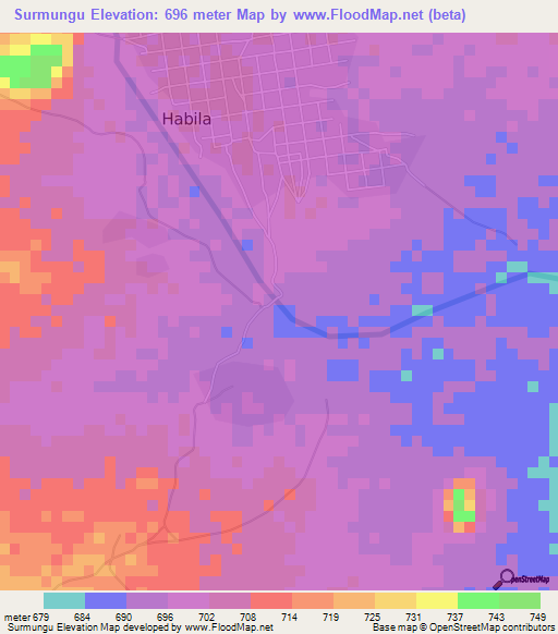 Surmungu,Sudan Elevation Map