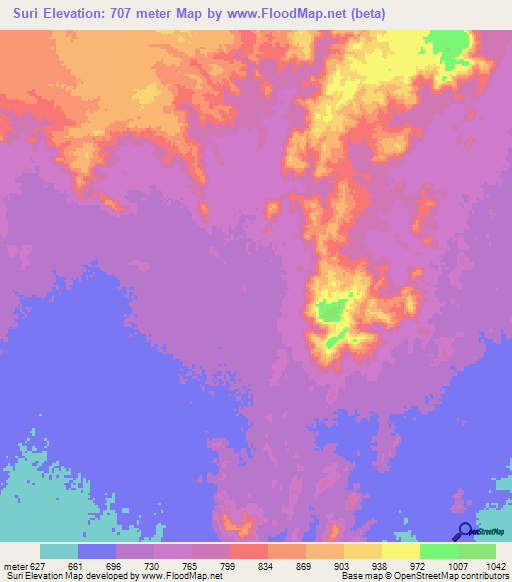 Suri,Sudan Elevation Map