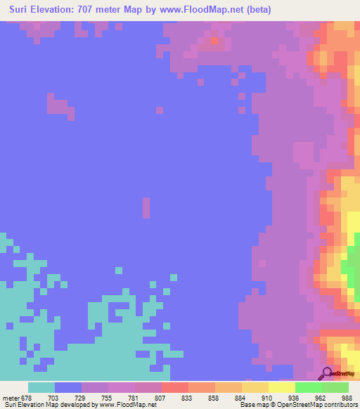 Suri,Sudan Elevation Map