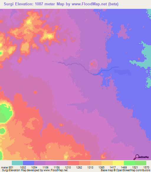 Surgi,Sudan Elevation Map